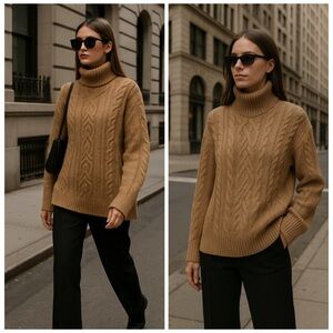 Vince Cable Knit Wool Cashmere Turtleneck Sweater Camel Brown Large NWT